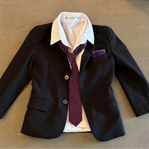 Elegant Kids Black Blazer with Purple Tie